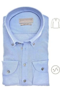 John Miller Slim Fit Longsleeve Poloshirt Blau, Einfarbig