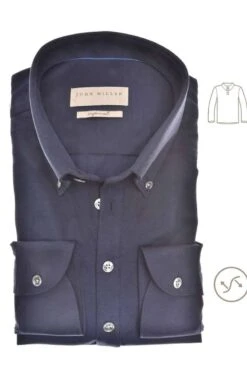 John Miller Slim Fit Longsleeve Poloshirt Navy, Einfarbig