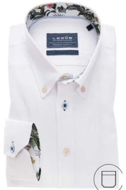 Ledȗb Tailored Fit Hemd Weiss, Einfarbig