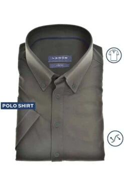 Ledȗb Slim Fit Jerseyhemd Dunkelgrün, Einfarbig