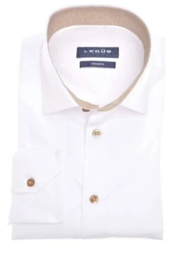 Ledȗb Modern Fit Leinenhemd Weiss, Einfarbig