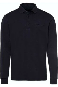 Pierre Cardin Modern Fit Longsleeve Poloshirt Blau, Einfarbig