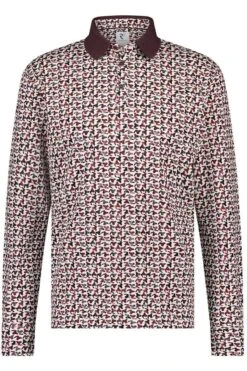 R2 Amsterdam Modern Fit Longsleeve Poloshirt Rot/weiss, Gemustert