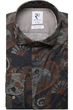 R2 Amsterdam Modern Fit Hemd Blau/braun, Einfarbig