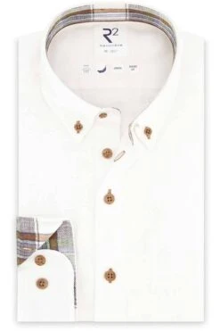 R2 Amsterdam Modern Fit Leinenhemd Weiss, Einfarbig