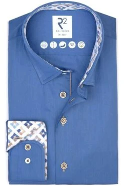 R2 Amsterdam Modern Fit Hemd Blau, Einfarbig