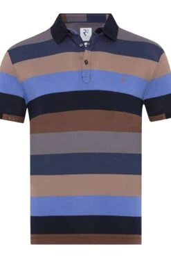 R2 Amsterdam Modern Fit Poloshirt Blau/braun, Querstreifen