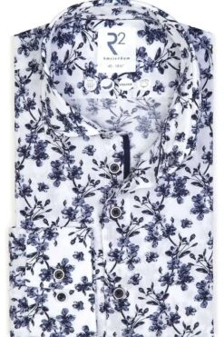 R2 Amsterdam Modern Fit Hemd Blau, Gemustert