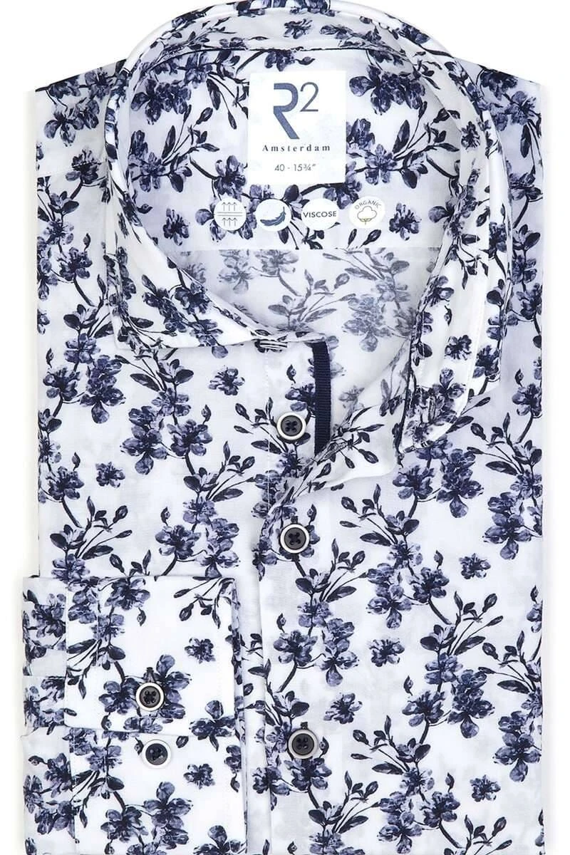 R2 Amsterdam Modern Fit Hemd Blau, Gemustert 3 R2 Amsterdam Modern Fit Hemd Blau, Gemustert